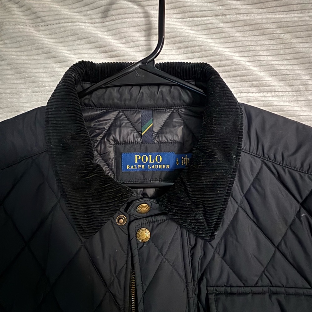Polo by Ralph Lauren Men’s Black Quilted Jacket with Corduroy Collar